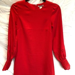 Red long sleeve shift dress